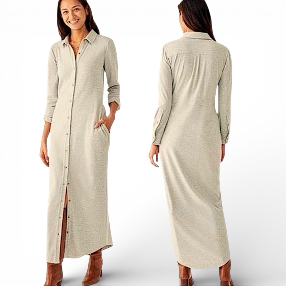 Faherty Legend Grey Button Front Sweater Maxi Dress Sz M